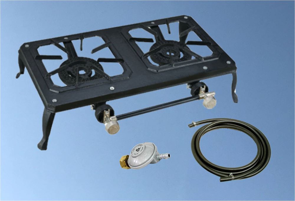 כירת גז דגם איטלקי 2 בוערים כולל ערכת צינור גומי ווסת גז - למרפסת שמש לחצר ולטיולים