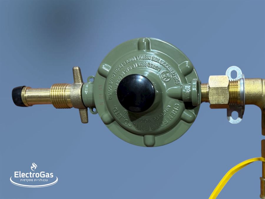 ווסת גז עם מפצל ל-2 נקודות גז עם חיבורי ניתוק מהיר - לחיבור ישירות מיכל גז